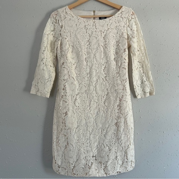 Vince Camuto Elegant Cream Lace Mini Dress Casual Neutral Bridal Formal 4 - Picture 1 of 5
